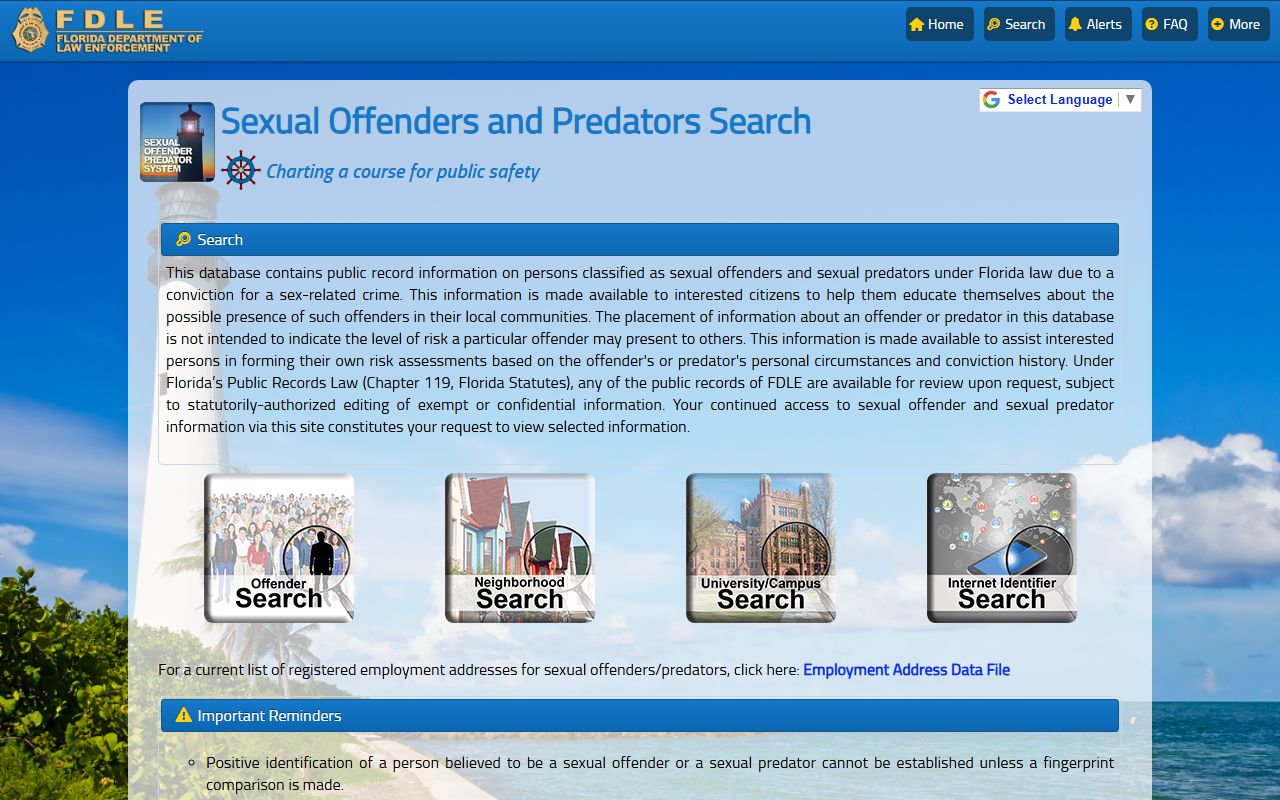 FDLE sexual offender and predator registry search for Leon County released inmates