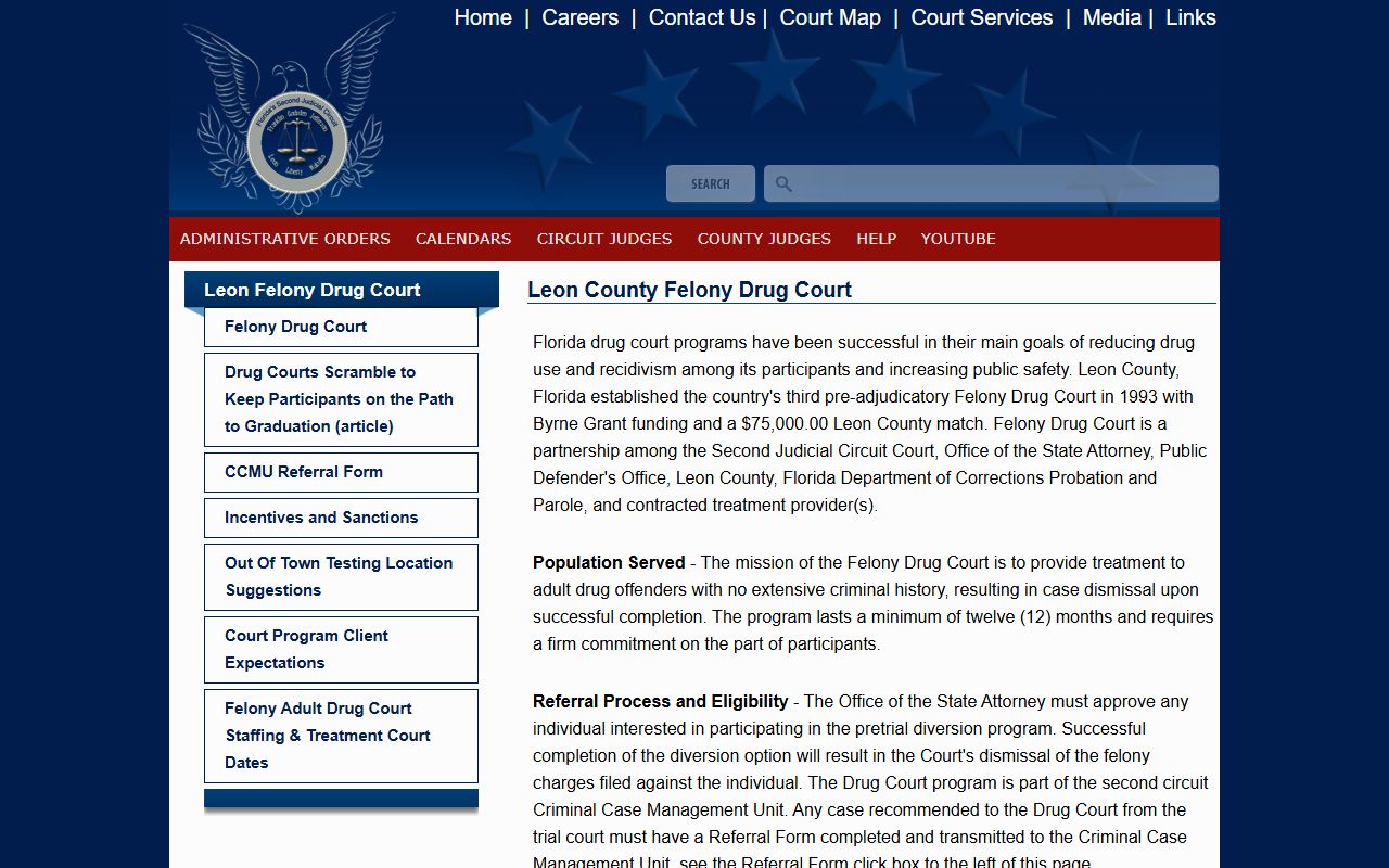 Leon County Felony Drug Court page describing the specialty court program