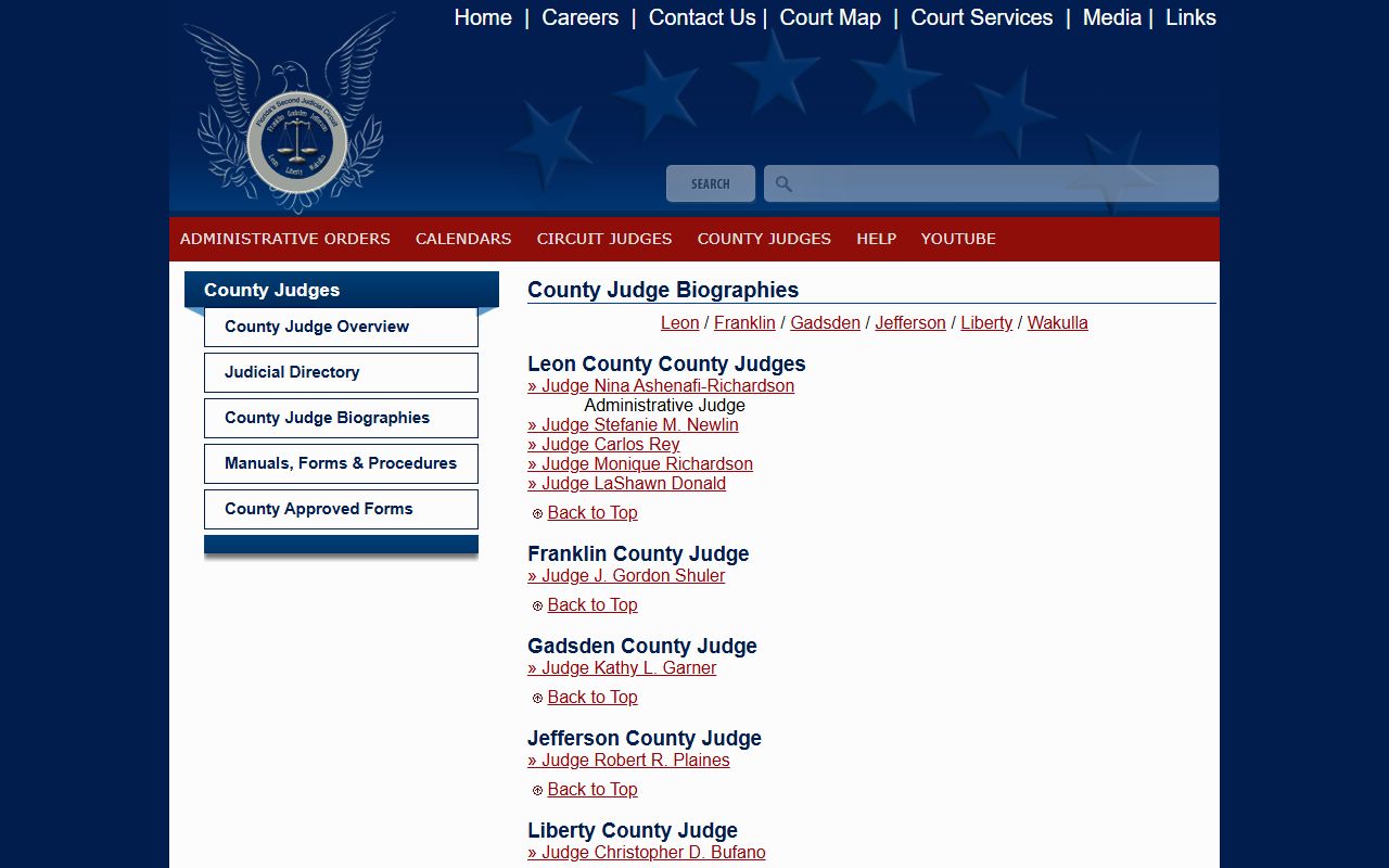 Leon County county court judge biography page on the Second Judicial Circuit website