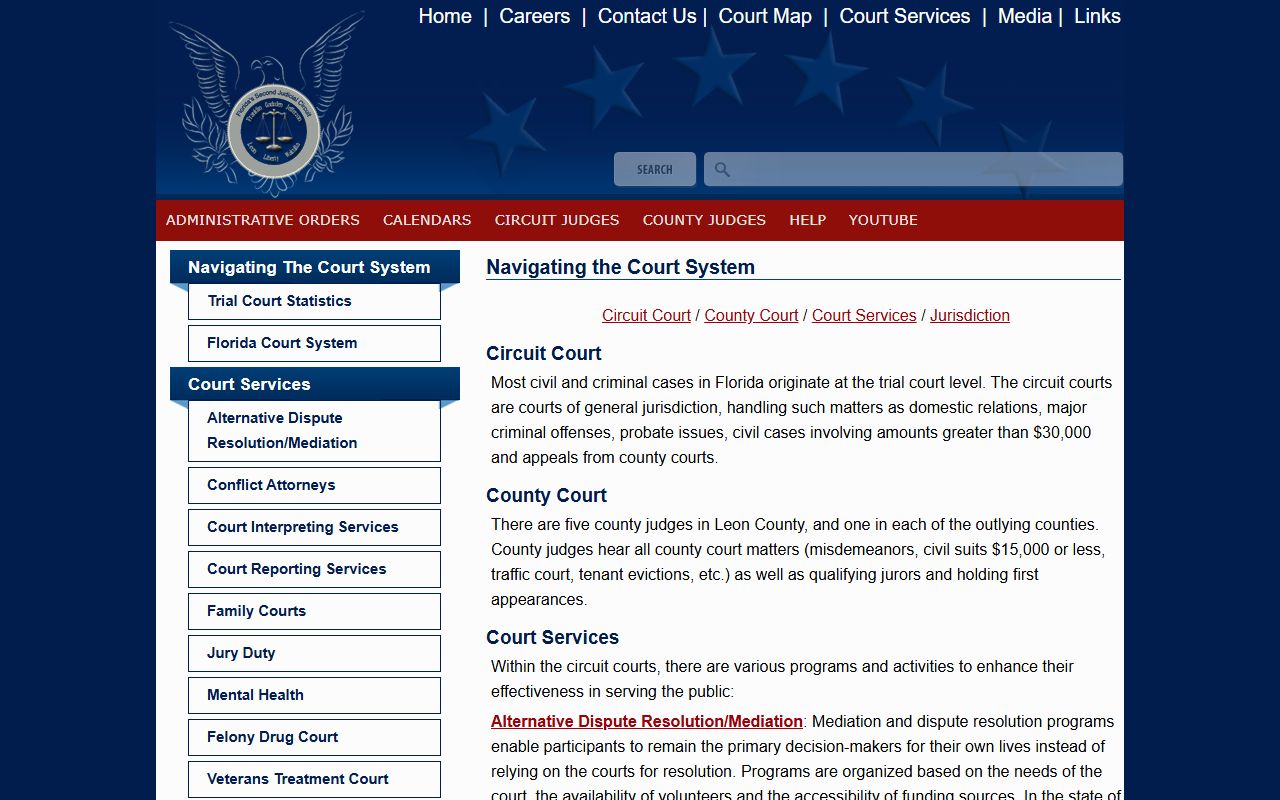 Second Judicial Circuit court system page for Leon County court records