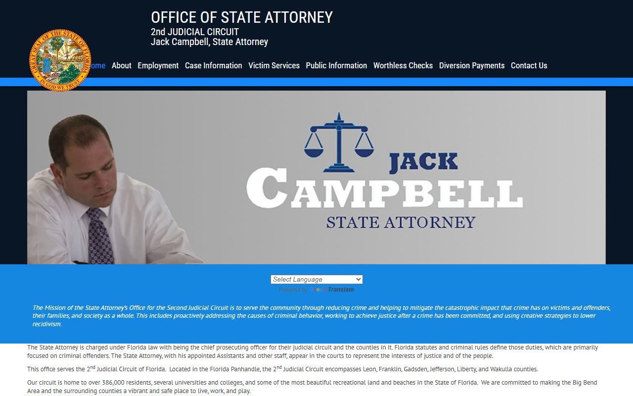State Attorney Second Judicial Circuit website serving Leon County arrest records prosecution