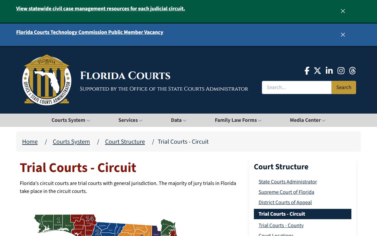 Florida Courts page on trial courts and the Leon County circuit court structure